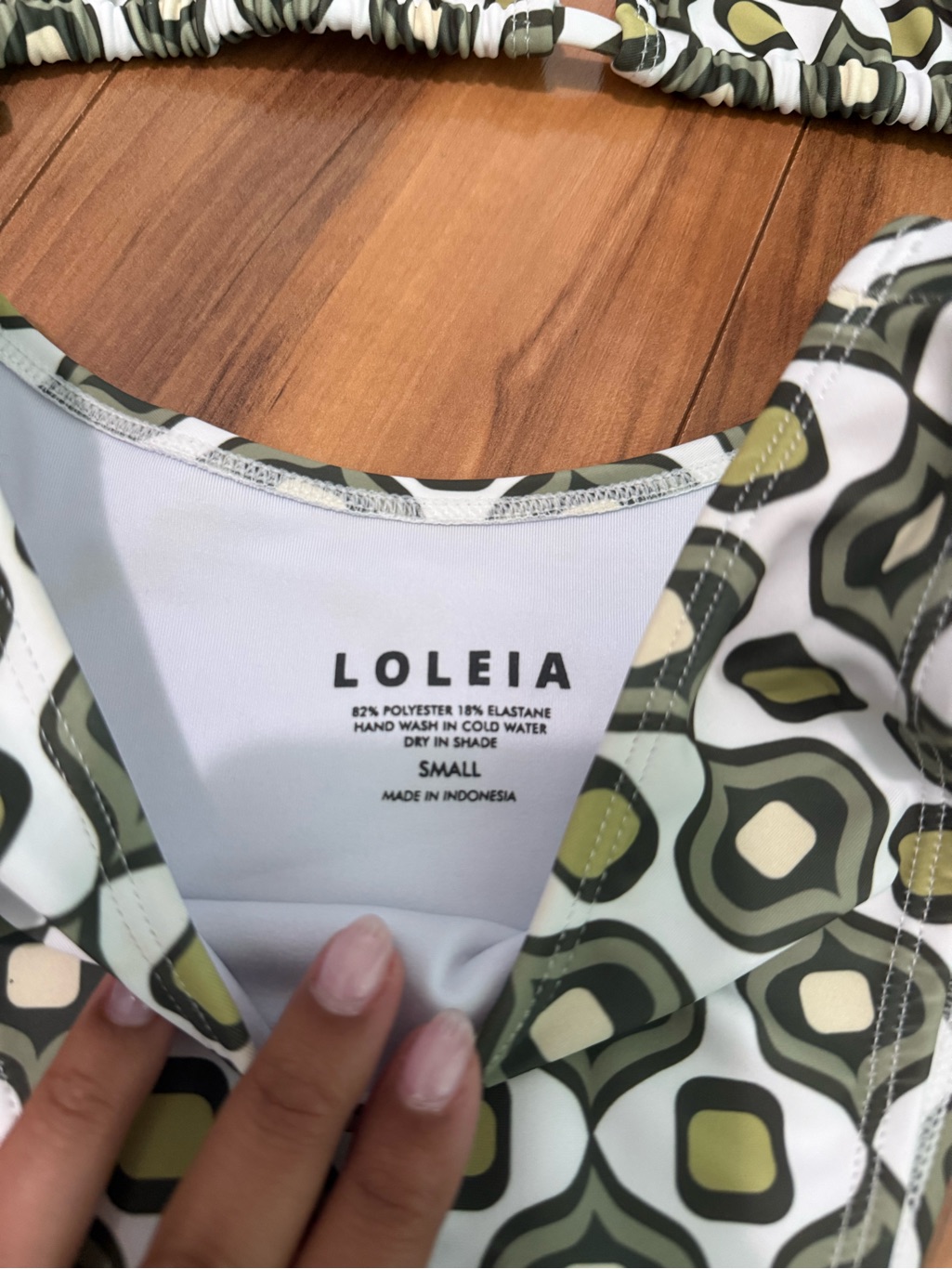 Geometric Print Triangle Bikini - Olive & White — image 3 of 4